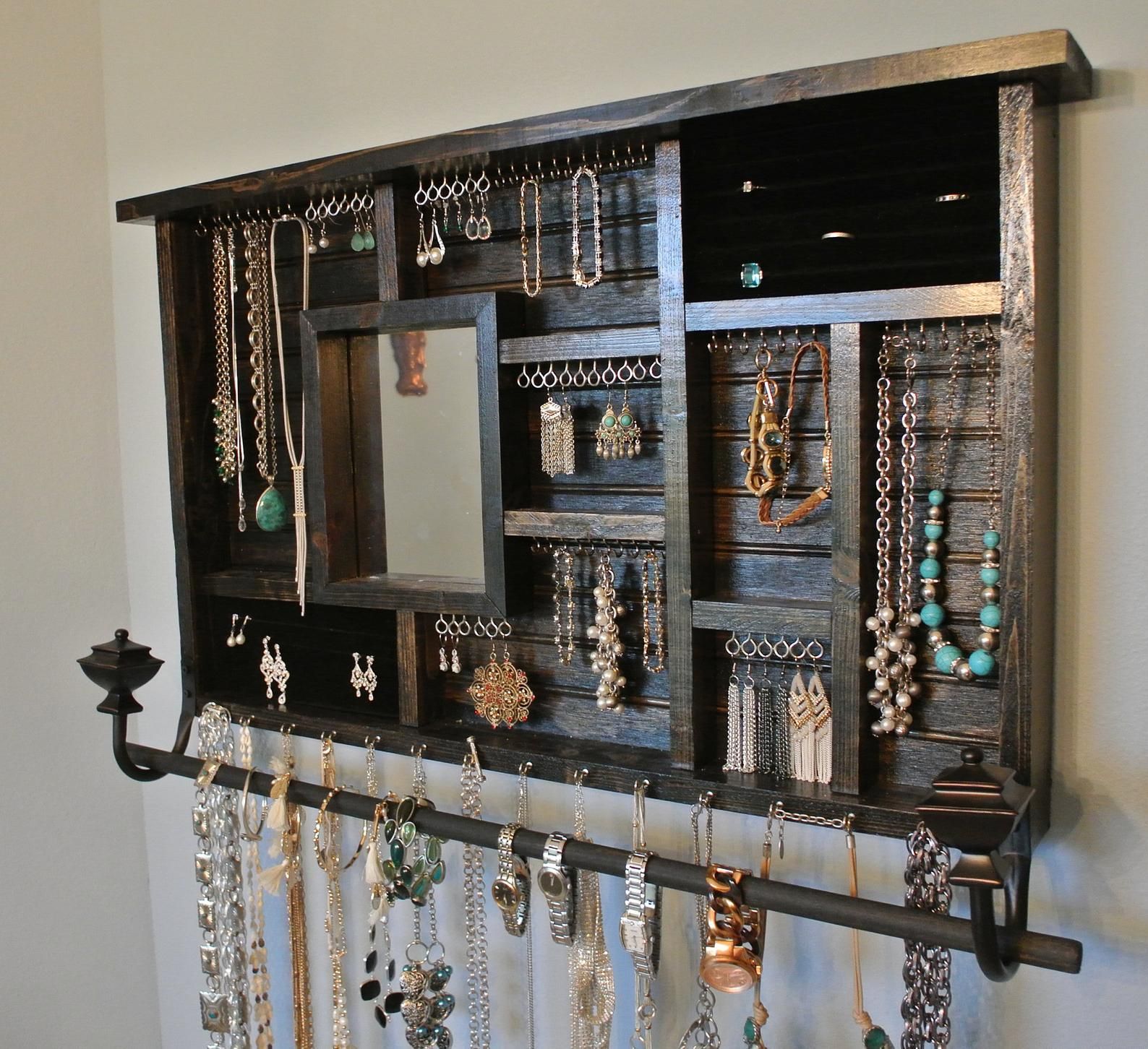 Wall jewelry holder hanging frame using ribbon storing earrings